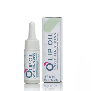 Lip oil soothing kiss bottle with dropper and box, 10ml, on white background